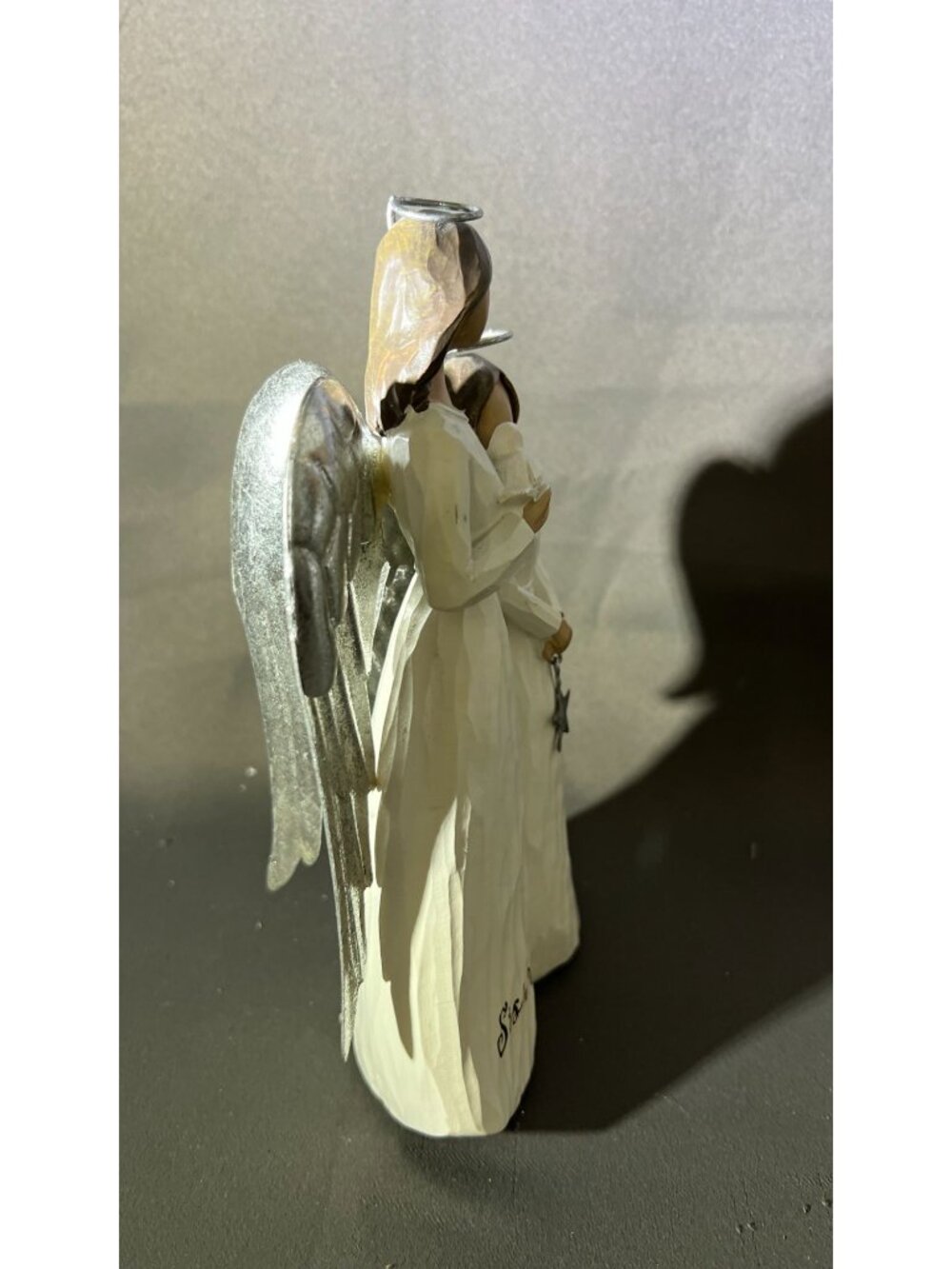 Sisters Angel Figurine With Silver Wings & Halos Holding Dove - Picture 3 of 4